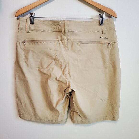 EDDIE BAUER Roll Tab Bermuda Shorts Nylon Blend Hiking Beige Tan Khaki Womens 12 - Picture 7 of 14